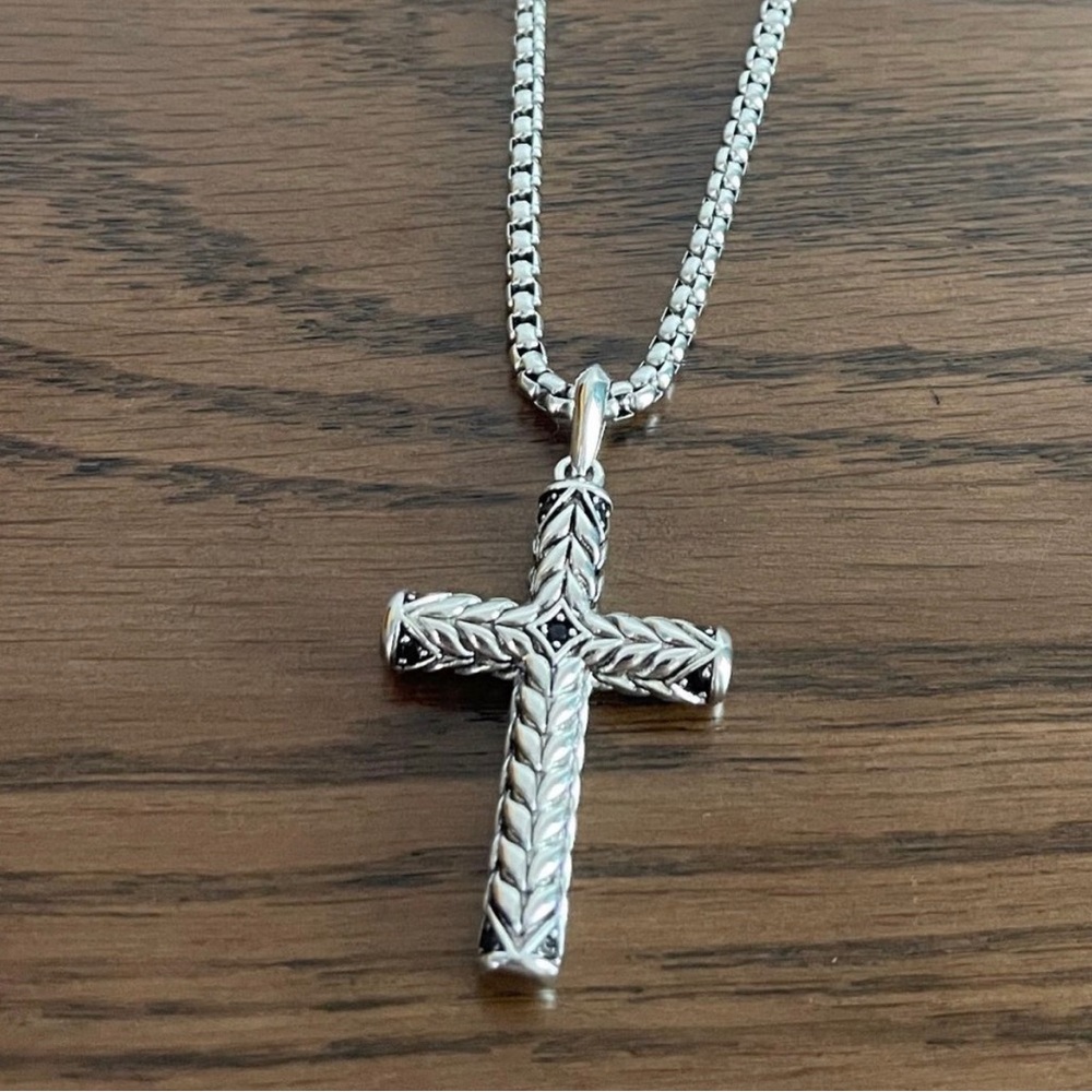 David Yurman Silver and Black Cross Necklace